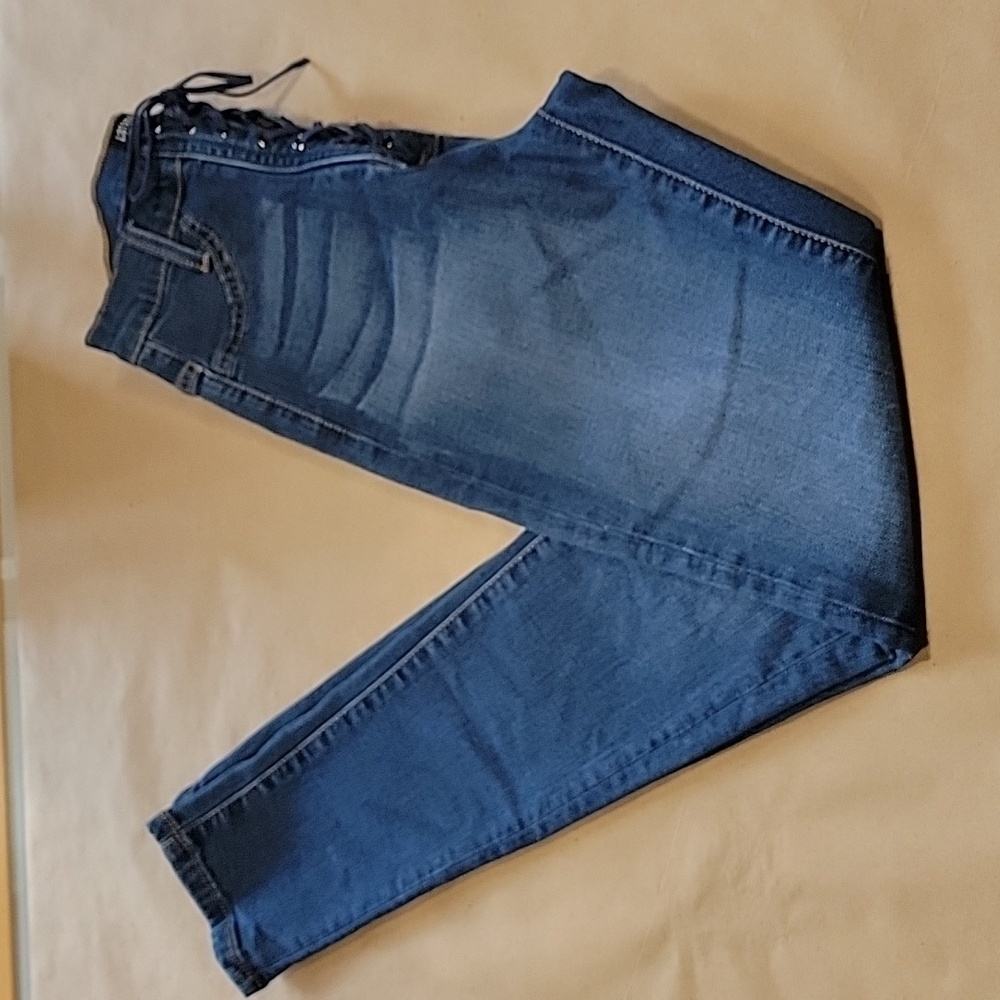 Fashion Nova Size 3 Lace Up Front Skinny Blue Jeans, Excellent Used Condition